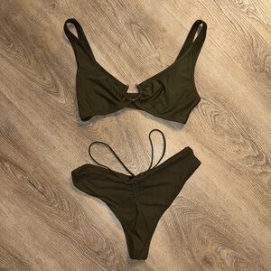 H&M- Olive Green Women's Swimwear Set- top size 6- bottom size 4